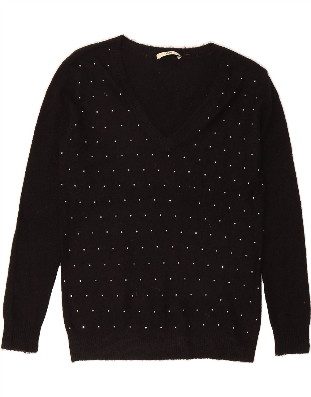 OASIS Womens Oversized V-Neck Jumper Sweater UK 10 Small Black Spotted Vintage Oasis and Second-Hand Oasis from Messina Hembry 