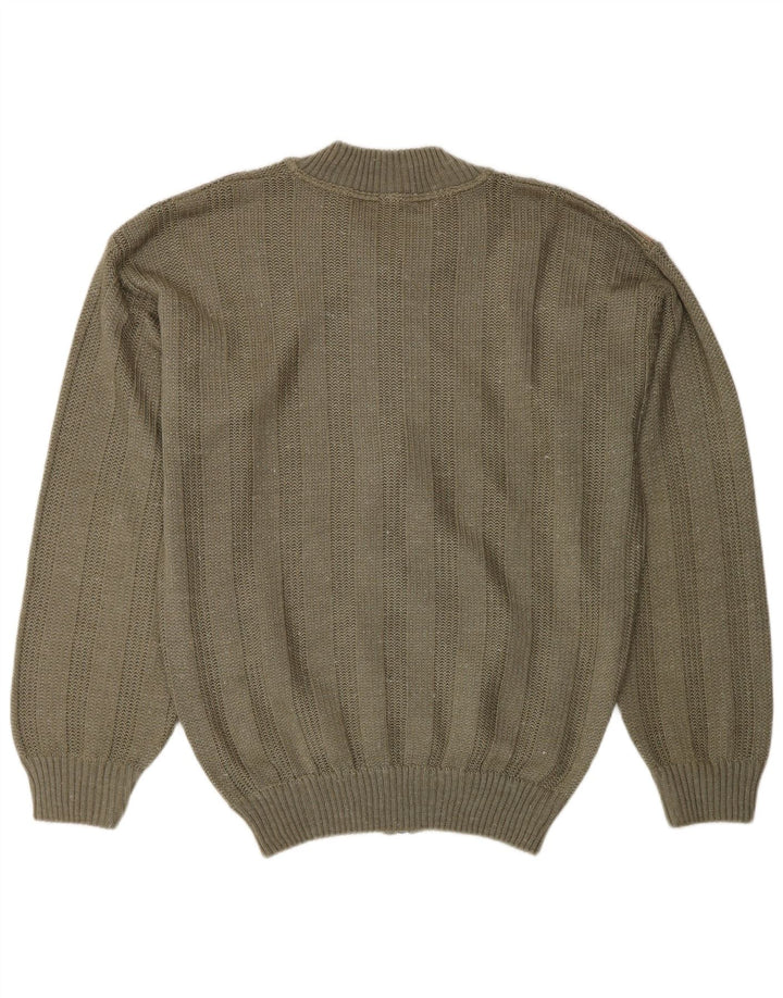 Винтажный мужской свитер-кардиган среднего размера, цвета хаки, акрил с цветными блоками