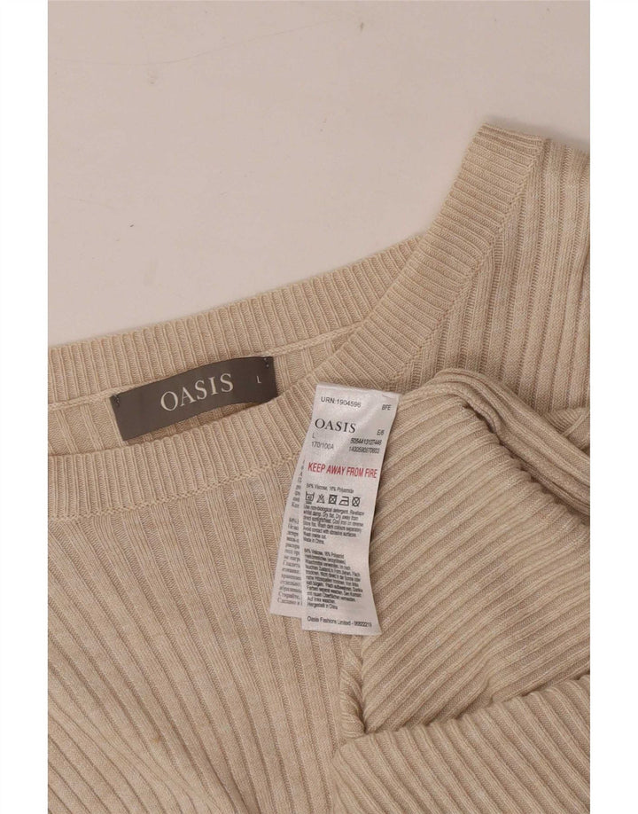 Женский топ Oasis с длинным рукавом UK 14, большой размер, бежевый, вискоза