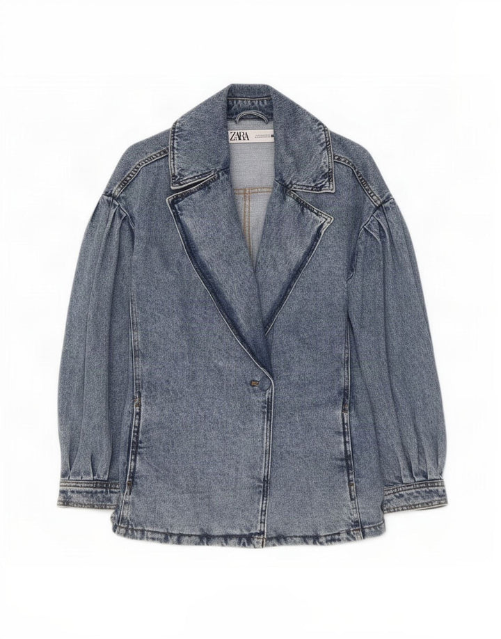 Женская джинсовая куртка Zara UK 10, маленькая синяя, хлопок