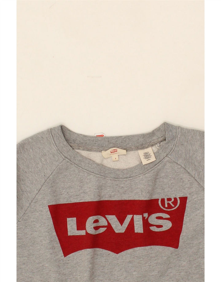 LEVI'S Womens Oversized Graphic Sweatshirt Jumper UK 10 Small Grey Cotton Vintage Levi's and Second-Hand Levi's from Messina Hembry 