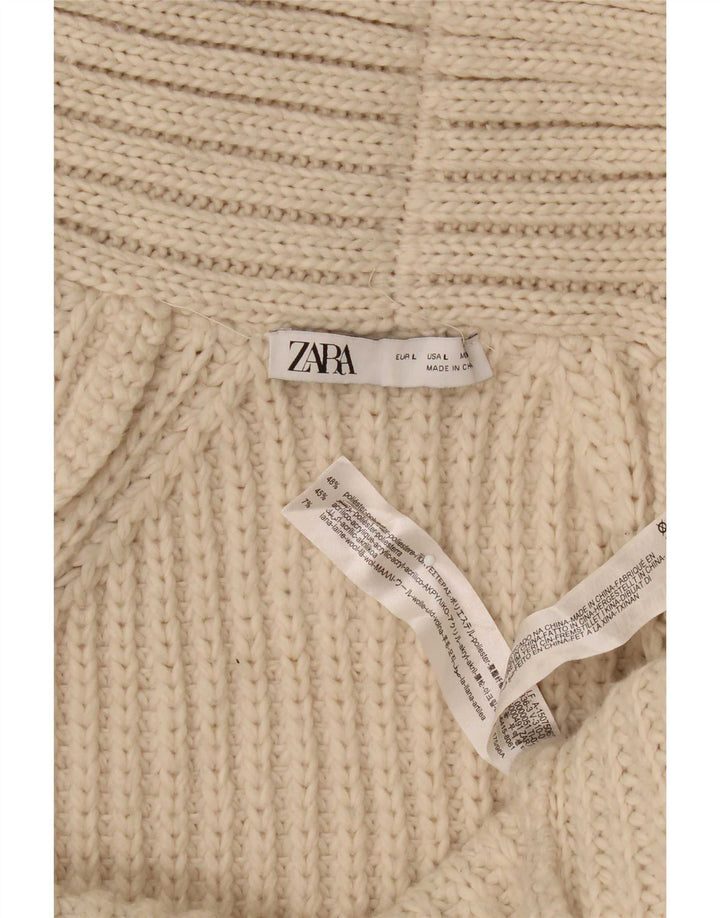Женский удлиненный открытый кардиган Zara UK 16, большой бежевый полиэстер