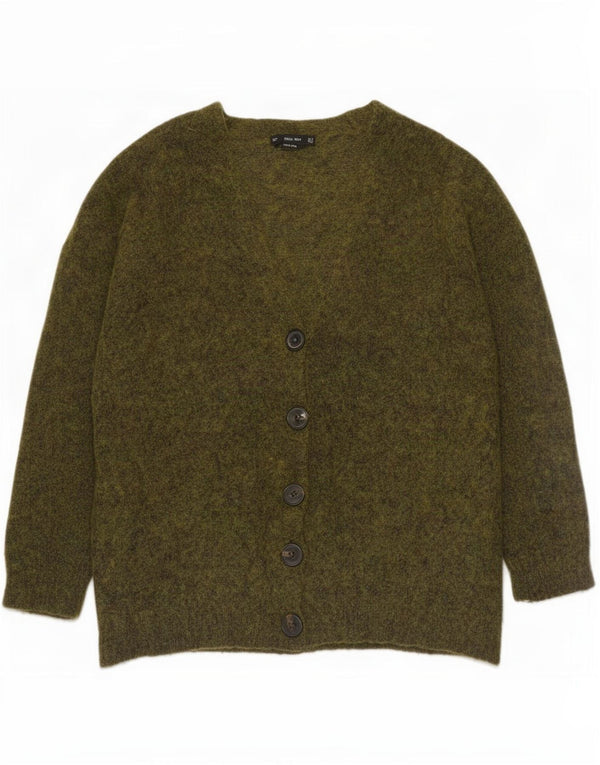 Zara Womens Cardigan Sweater UK 14 Medium Khaki Flecked