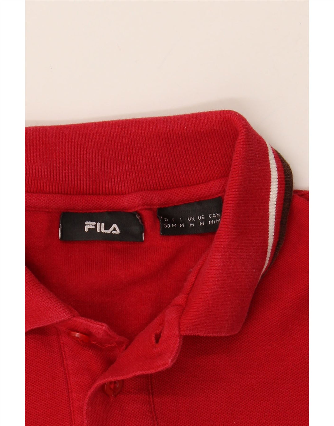 FILA Mens Long Sleeve Polo Shirt Medium Red Cotton Vintage Fila and Second-Hand Fila from Messina Hembry 