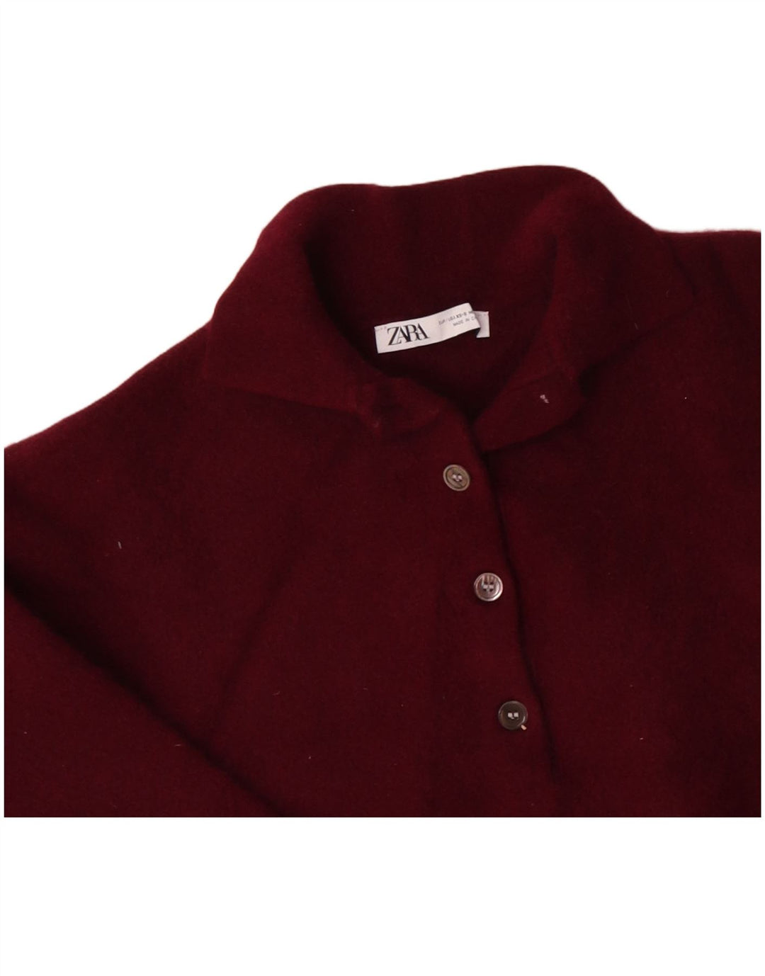 Женский укороченный джемпер с воротником-поло оверсайз ZARA UK 6 XS, бордовый шерстяной свитер
