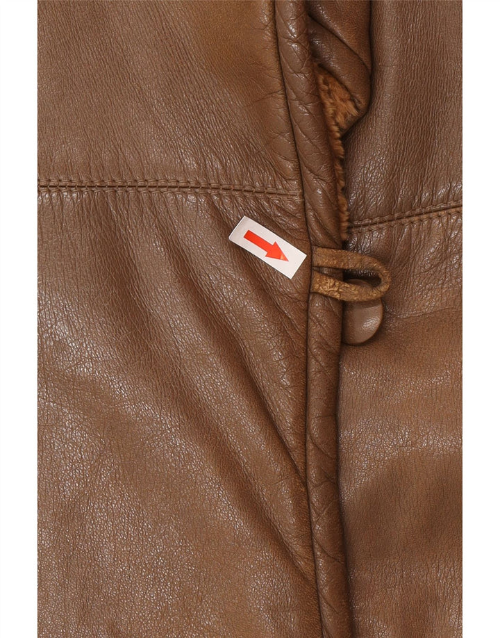 Винтажное женское кожаное пальто UK 14, кожа среднего коричневого цвета