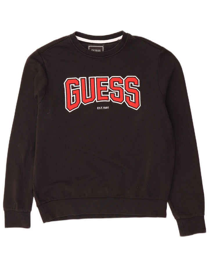 Мужской джемпер Guess с рисунком, Великобритания 34, маленький, черный, хлопок