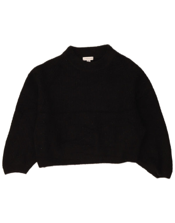 Topshop Womens Crop Oversized Turtle Neck Jumper Sweater UK 10 Small Black