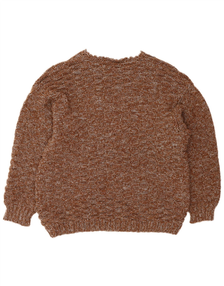 ВИНТАЖНЫЙ женский джемпер с v-образным вырезом, Великобритания, 16, большой коричневый в крапинку