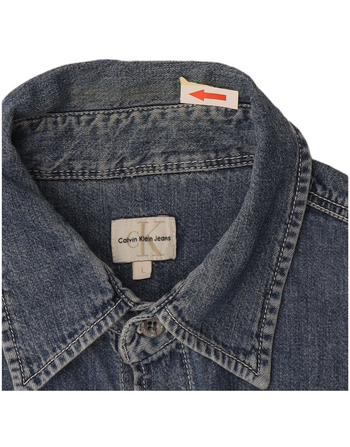 Мужская джинсовая рубашка Calvin Klein, большая синяя хлопковая