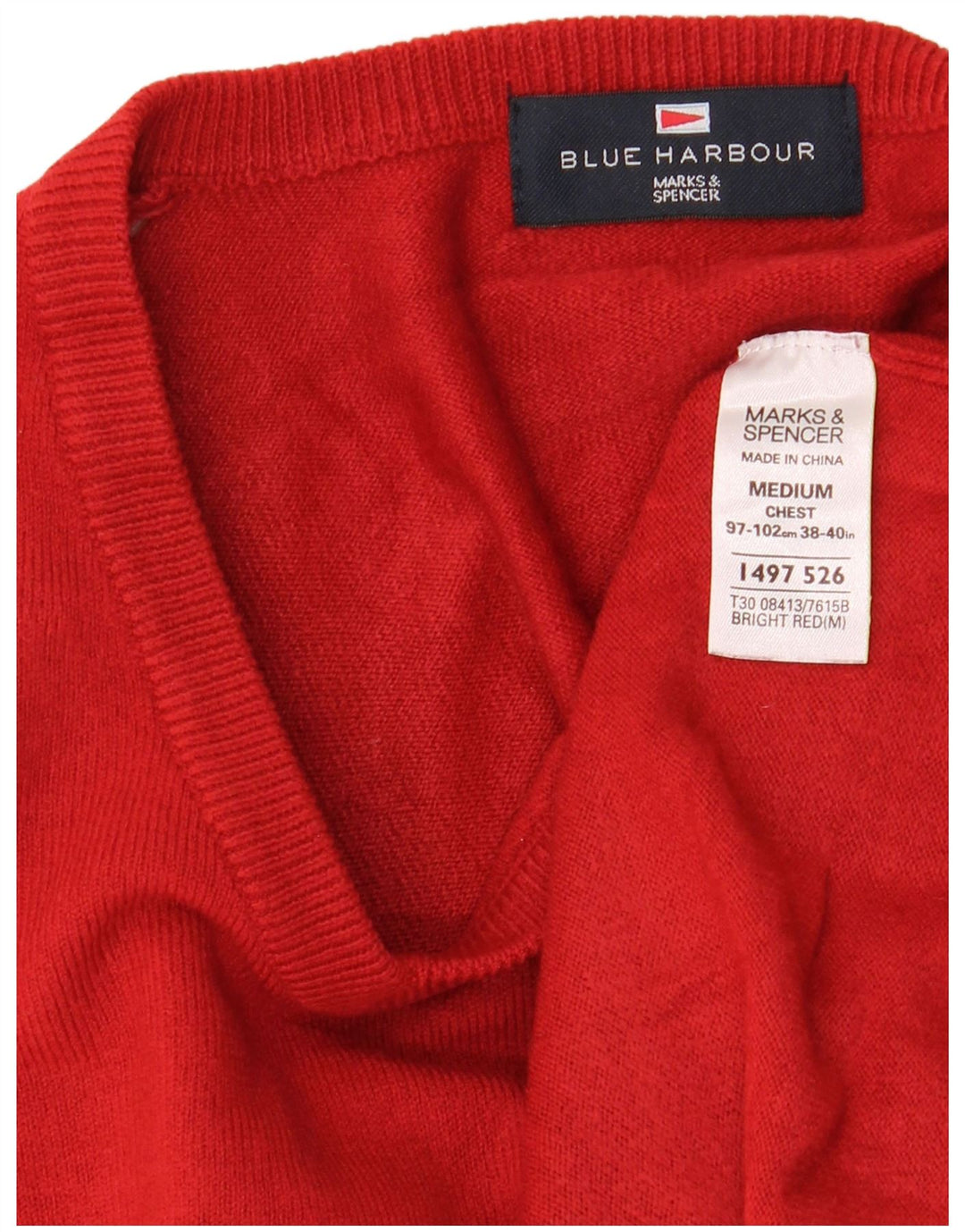 Мужской джемпер с v-образным вырезом Marks & Spencer Blue Harbour, средний красный акрил