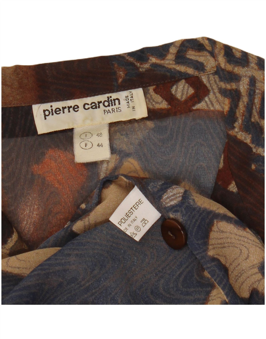 PIERRE CARDIN Женская блузка-рубашка с коротким рукавом IT 48 XL Коричневая с геометрическим рисунком