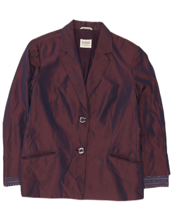 GIANFRANCO FERRE Женский пиджак на 2 пуговицах, Великобритания 16, большой фиолетовый с цветочным принтом