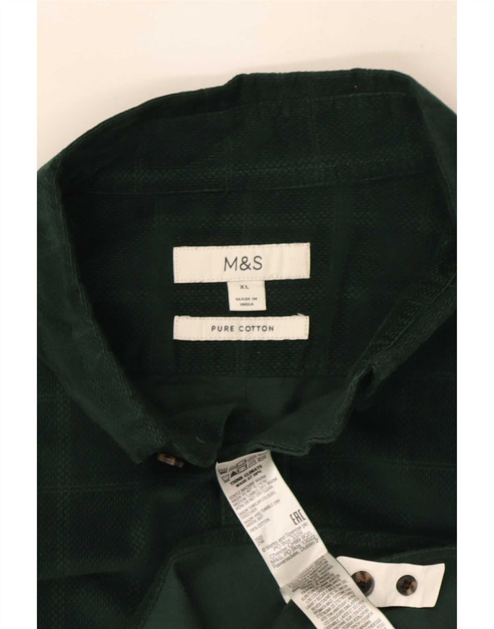 Мужская рубашка Marks & Spencer XL, зеленая клетка, хлопок