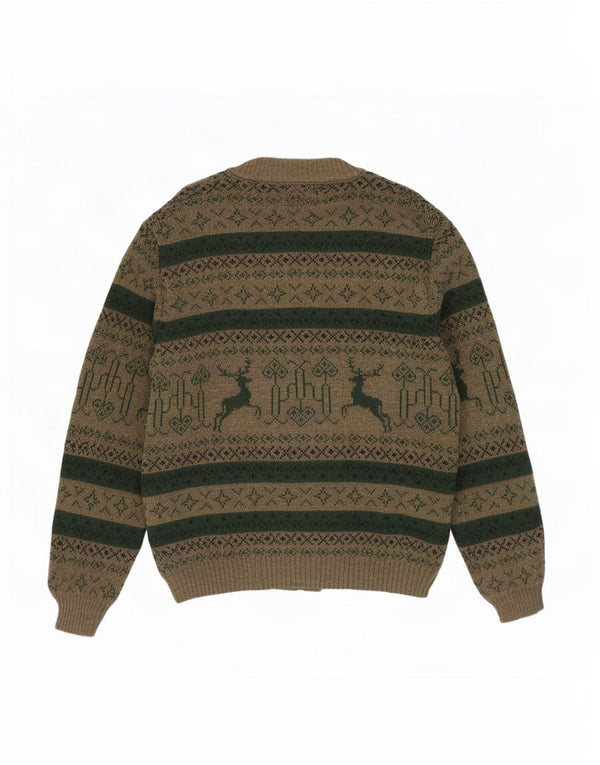 St. Peter Trachten Mens Cardigan Sweater Medium Khaki Fair Isle Acrylic