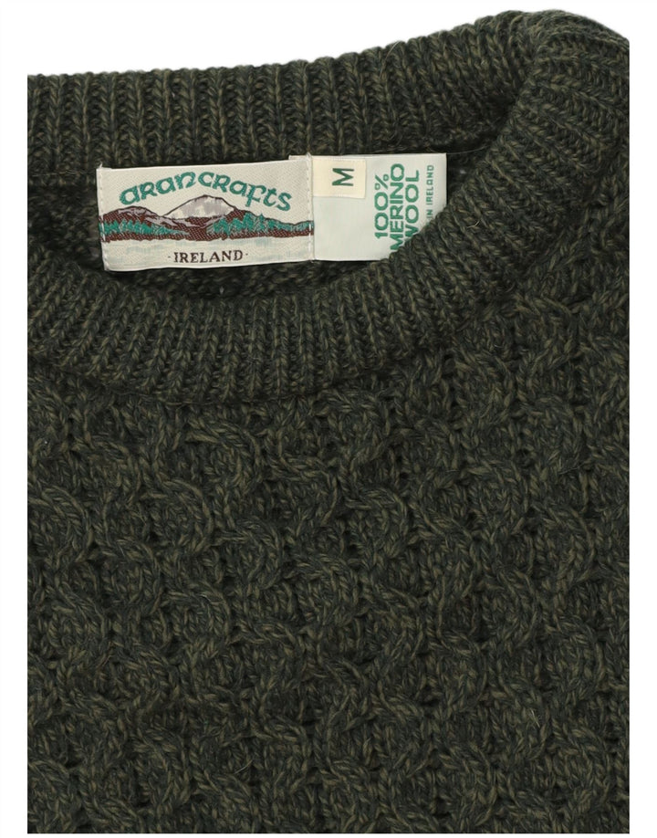 Мужской джемпер с вырезом лодочкой Aran Crafts, свитер среднего зеленого цвета из мериносовой шерсти