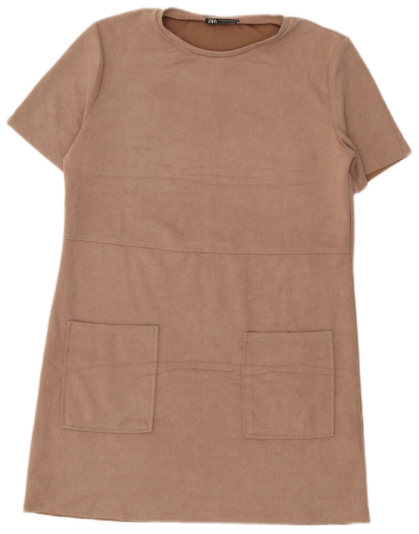 Женское платье прямого кроя Zara UK 14, средний бежевый, полиэстер