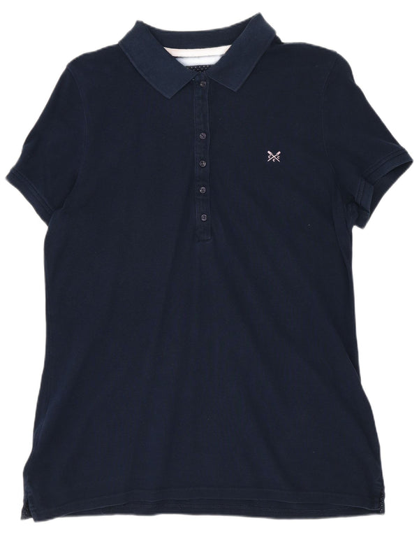 Crew Clothing Womens Polo Shirt UK 14 Medium Navy Blue Cotton