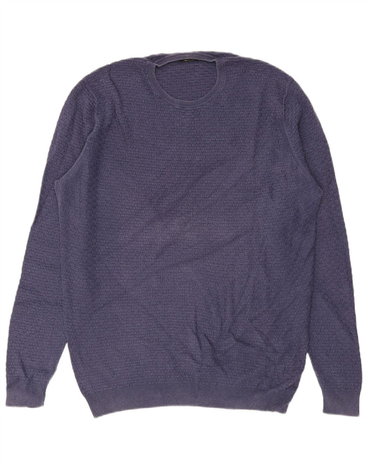 Мужской джемпер с круглым вырезом MASSIMO DUTTI XL, синий хлопок