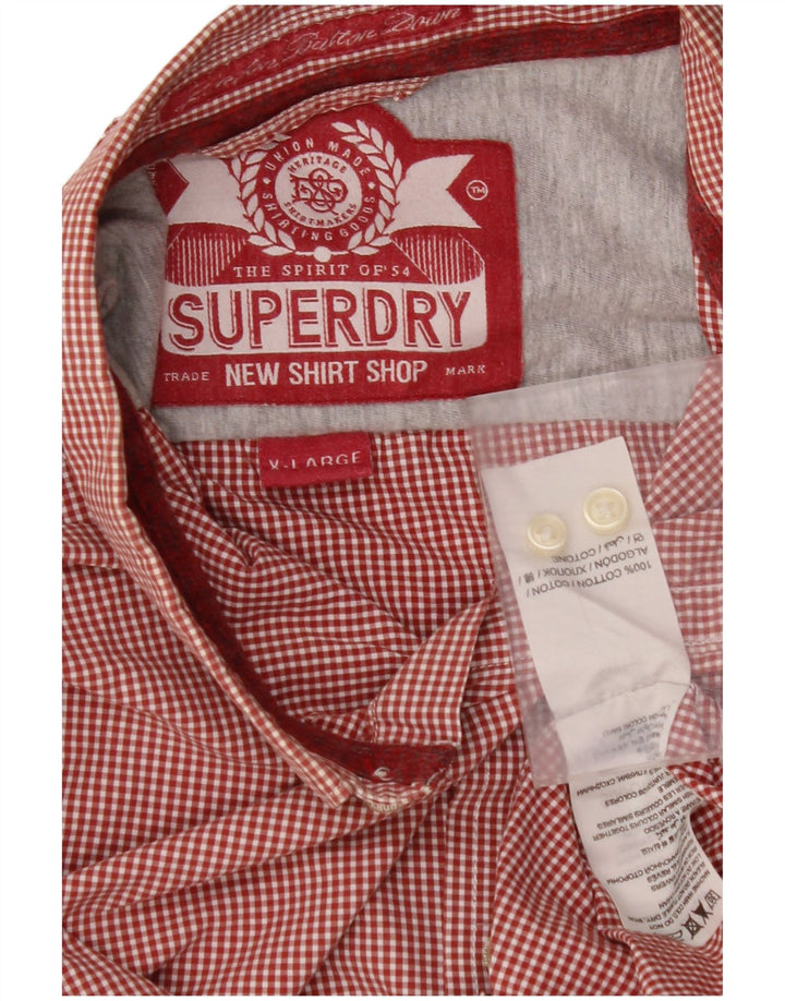 SUPERDRY Мужская рубашка XL из хлопка в красную клетку