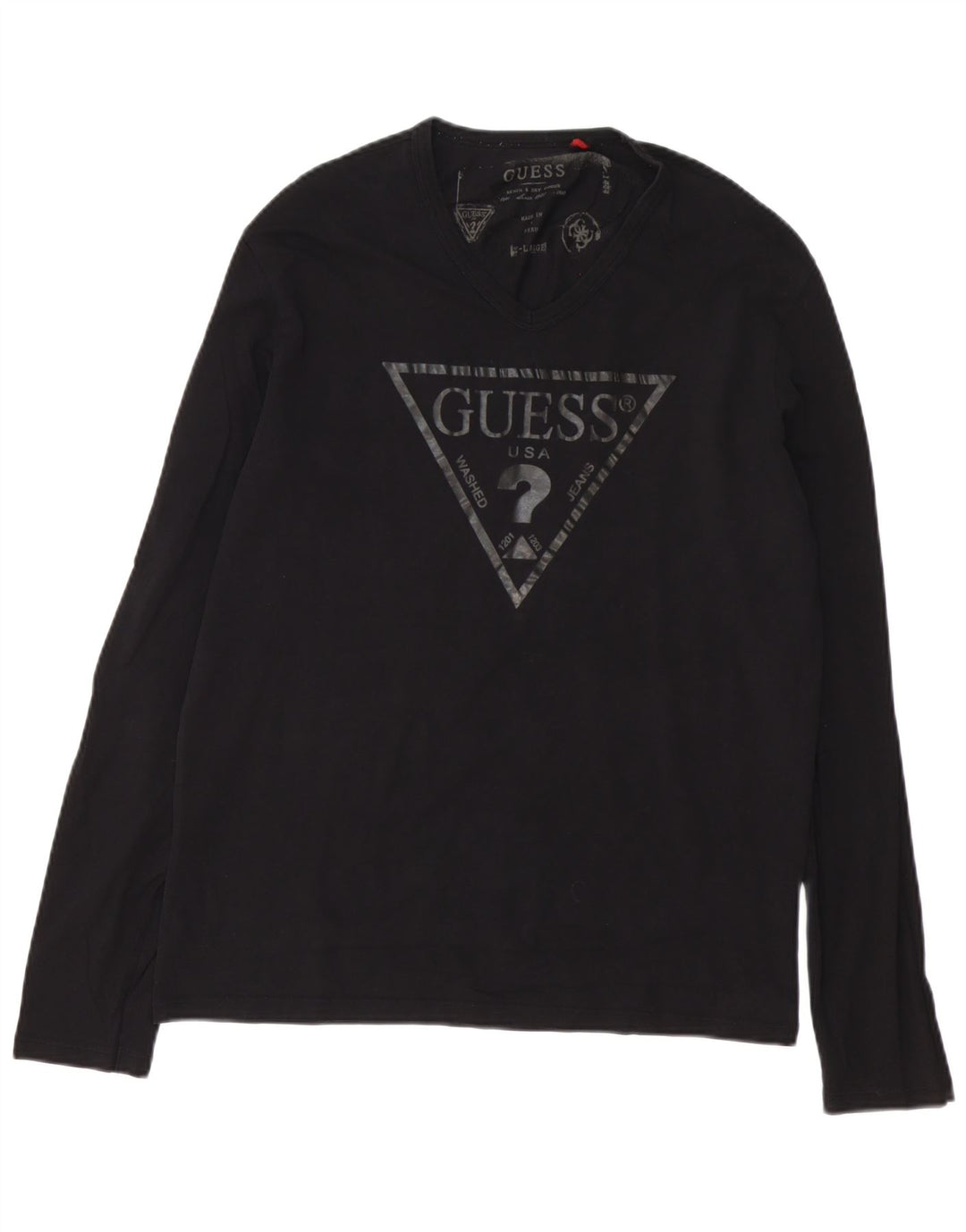 Guess Мужской топ с рисунком с длинным рукавом XL, черный хлопок