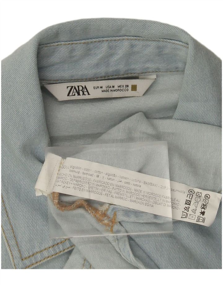 Женская укороченная джинсовая рубашка Zara UK 14, хлопок среднего синего цвета