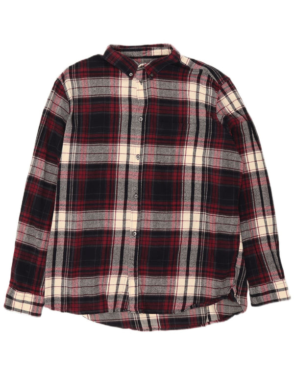 French Connection Mens Flannel Shirt 2XL Burgundy Check Cotton