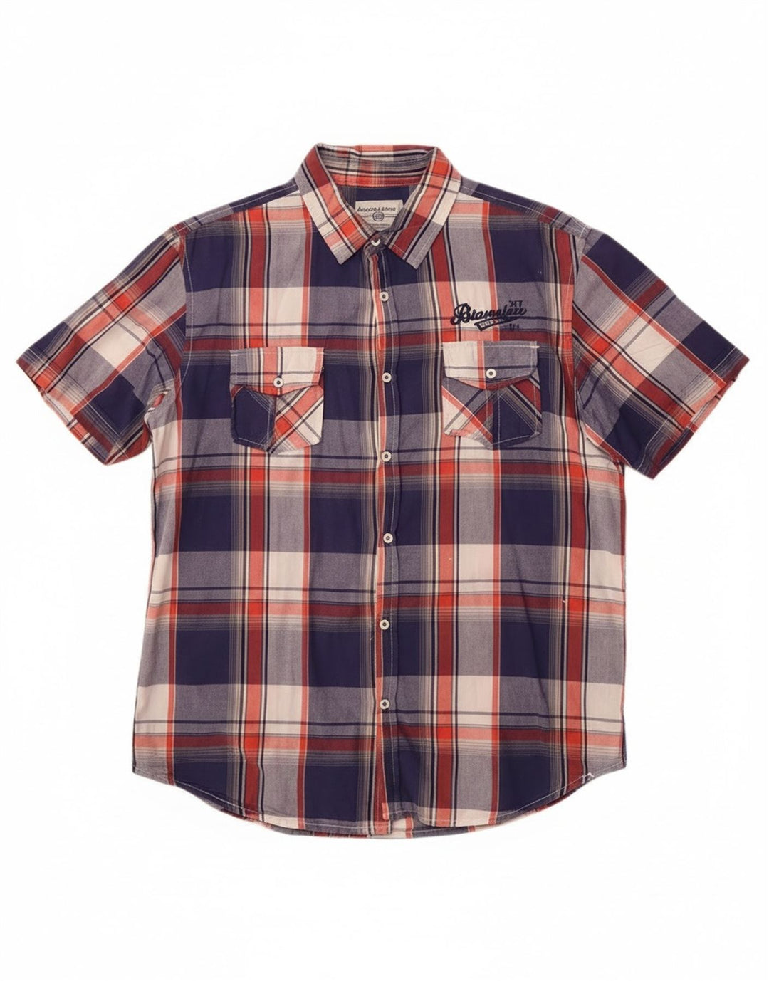 Мужская приталенная рубашка Angelo Litrico с коротким рукавом, размер 43/44 XL, синяя клетка