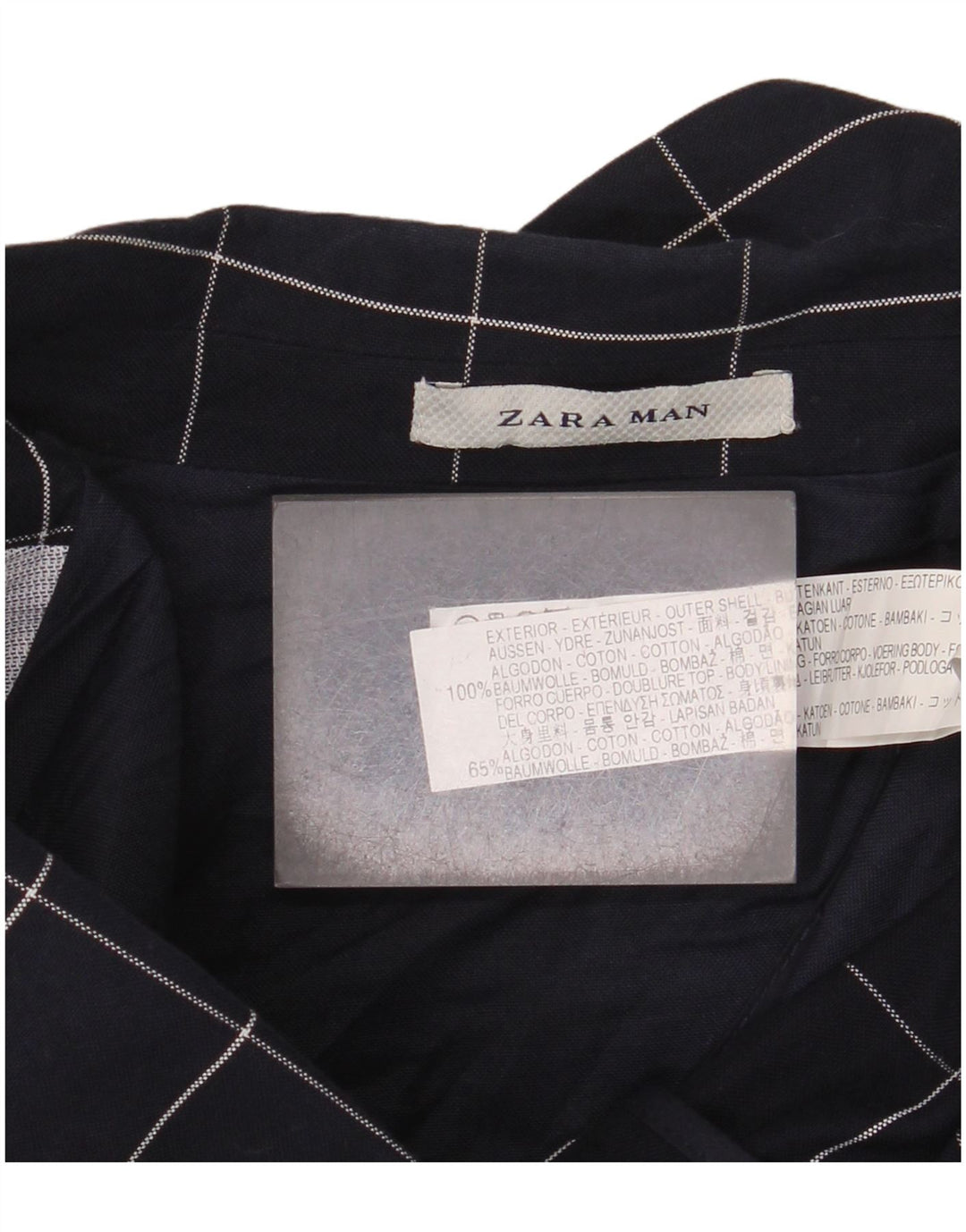 Мужской пиджак Zara на 2 пуговицах, хлопковый цвет EU 46, маленький темно-синий в клетку