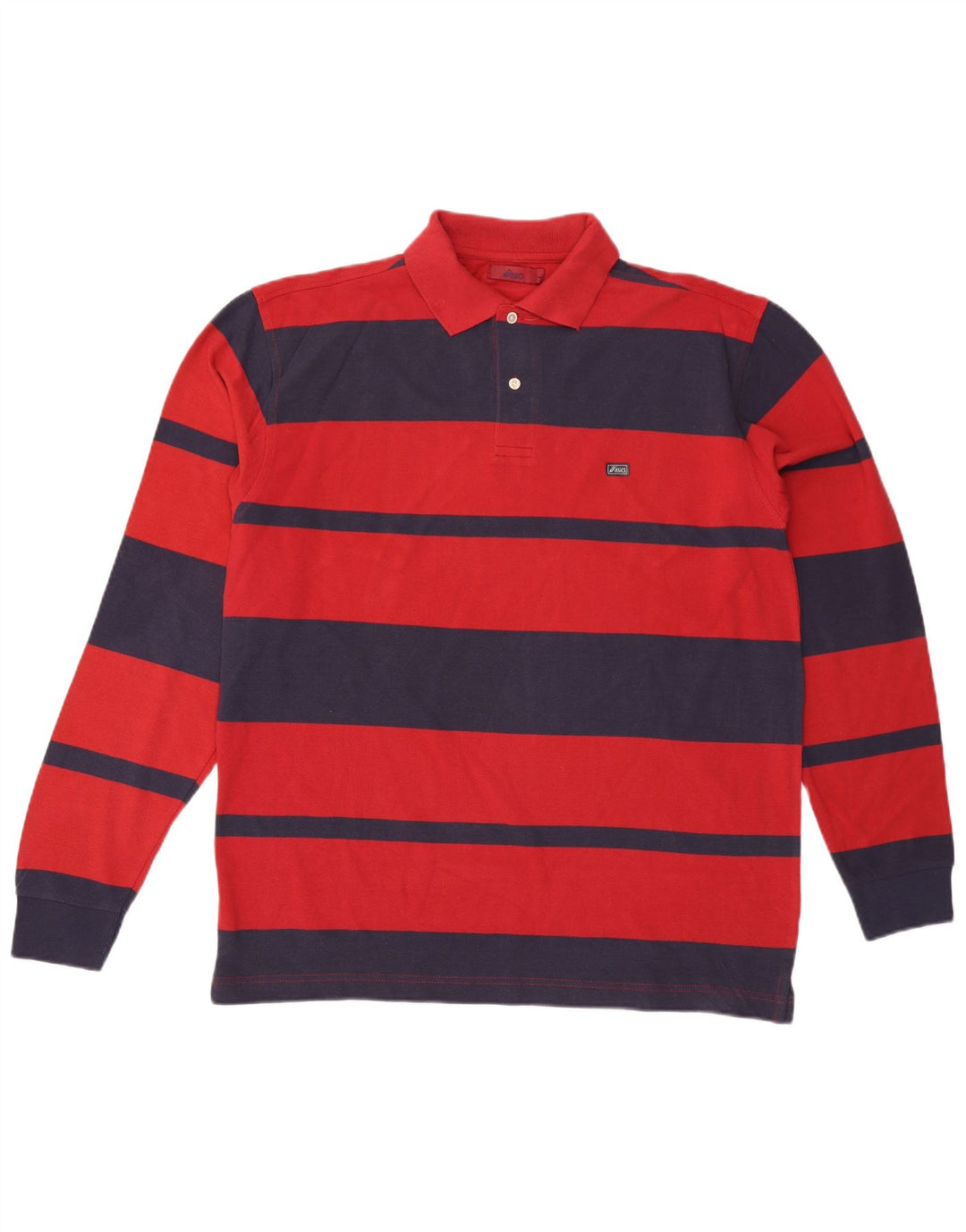 Мужская рубашка поло ASICS с длинным рукавом, хлопковая большая красная полоска
