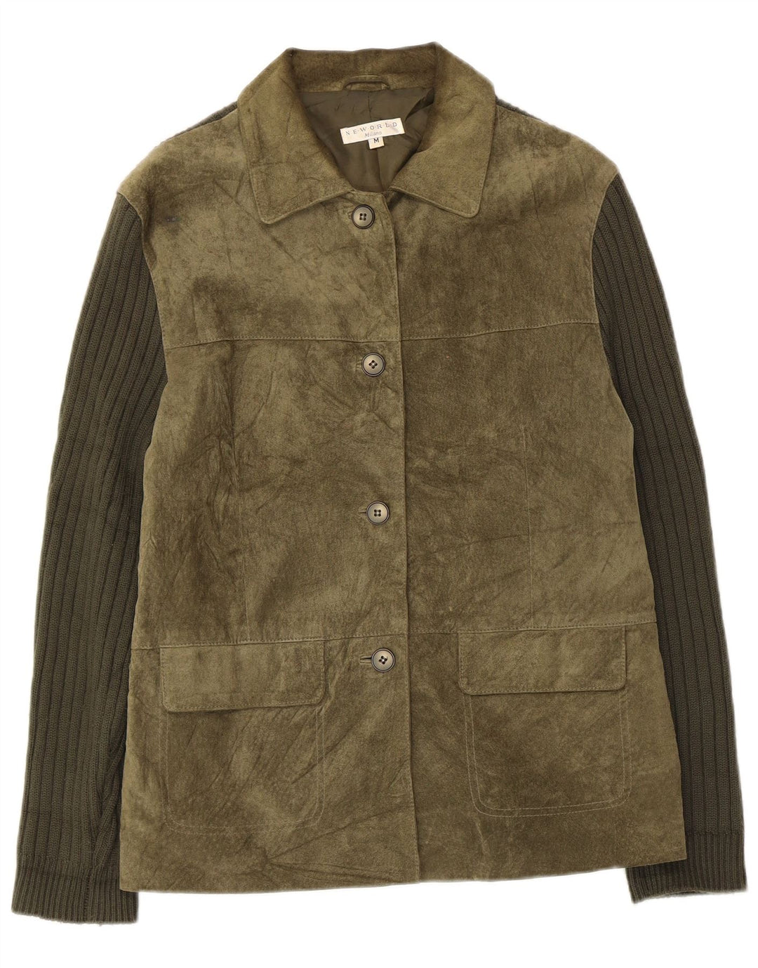 Винтажная женская вязаная замшевая куртка UK 14, кожа среднего зеленого цвета