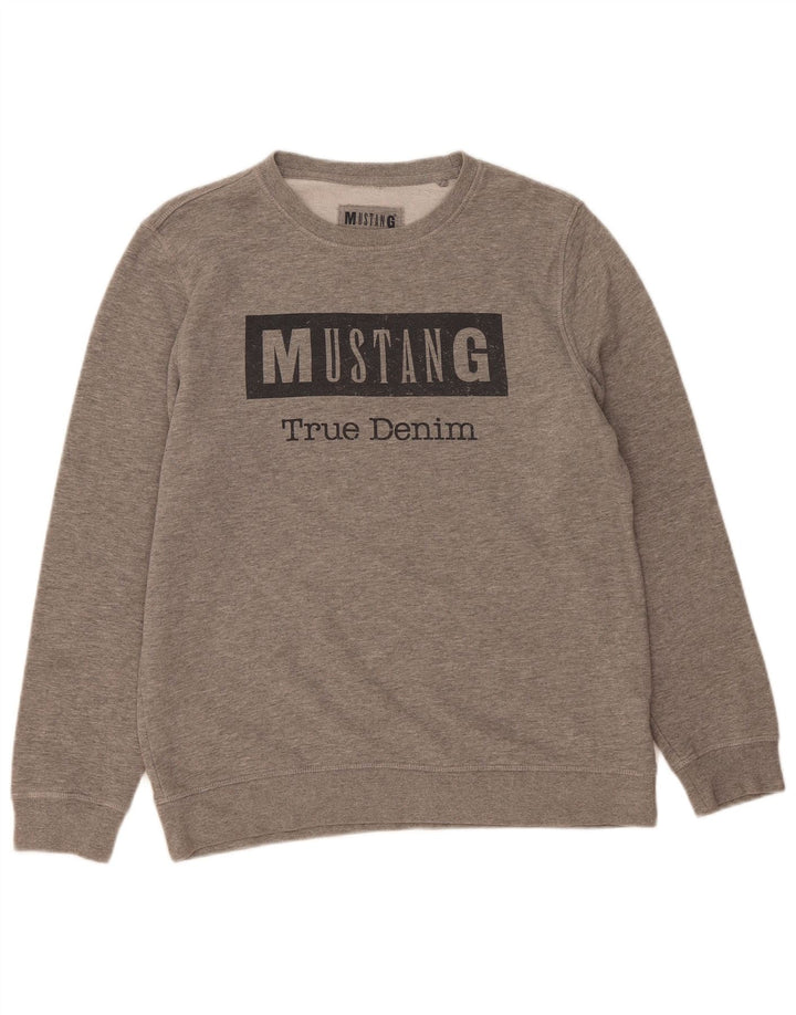 MUSTANG Mens Graphic Sweatshirt Jumper Medium Grey Cotton