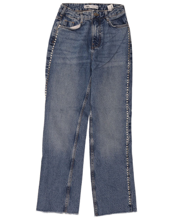 Женские прямые джинсы с высокой талией Zara EU 34 2XS W24 L29, синий хлопок