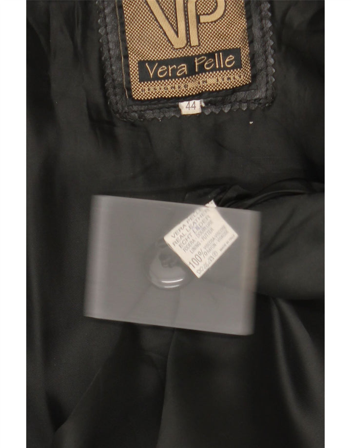 Винтажное женское кожаное пальто с капюшоном IT 44 Medium Black Leather