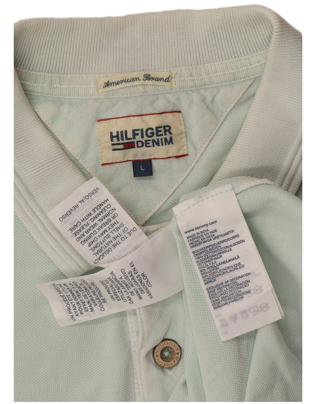 Мужская рубашка-поло с рисунком TOMMY HILFIGER, большая синяя хлопковая ткань