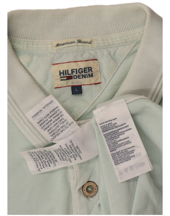 Мужская рубашка-поло с рисунком TOMMY HILFIGER, большая синяя хлопковая ткань