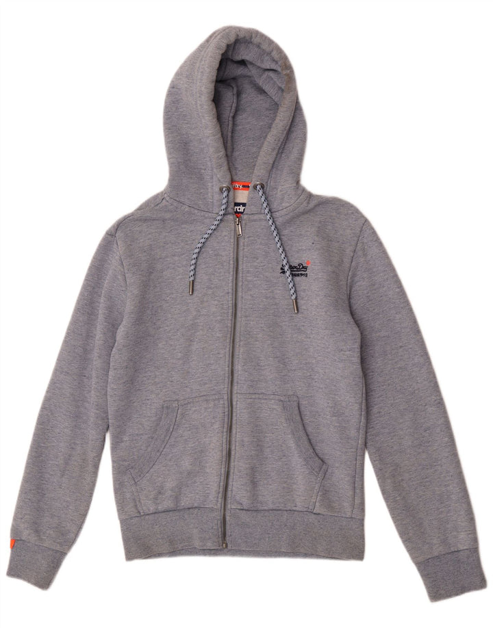 Мужской свитер с капюшоном на молнии Superdry, маленький серый, хлопковый