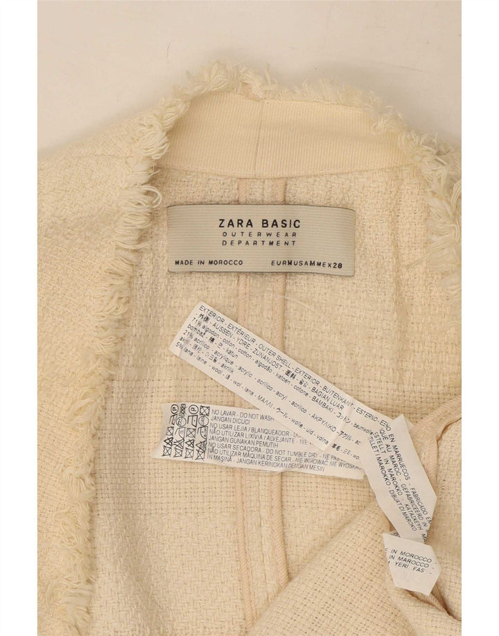Zara Женское открытое пальто UK 12, средний цвет, белый хлопок
