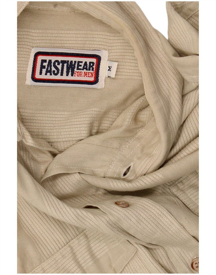 Винтажная мужская рубашка с коротким рукавом среднего бежевого цвета