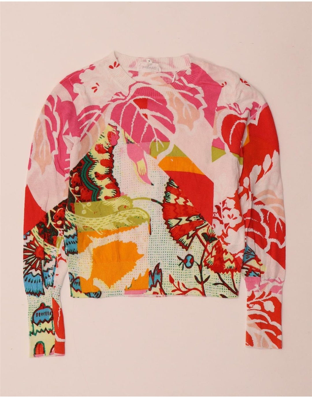 Женский джемпер с круглым вырезом Desigual, Великобритания, 10 маленьких размеров, с разноцветным цветочным принтом