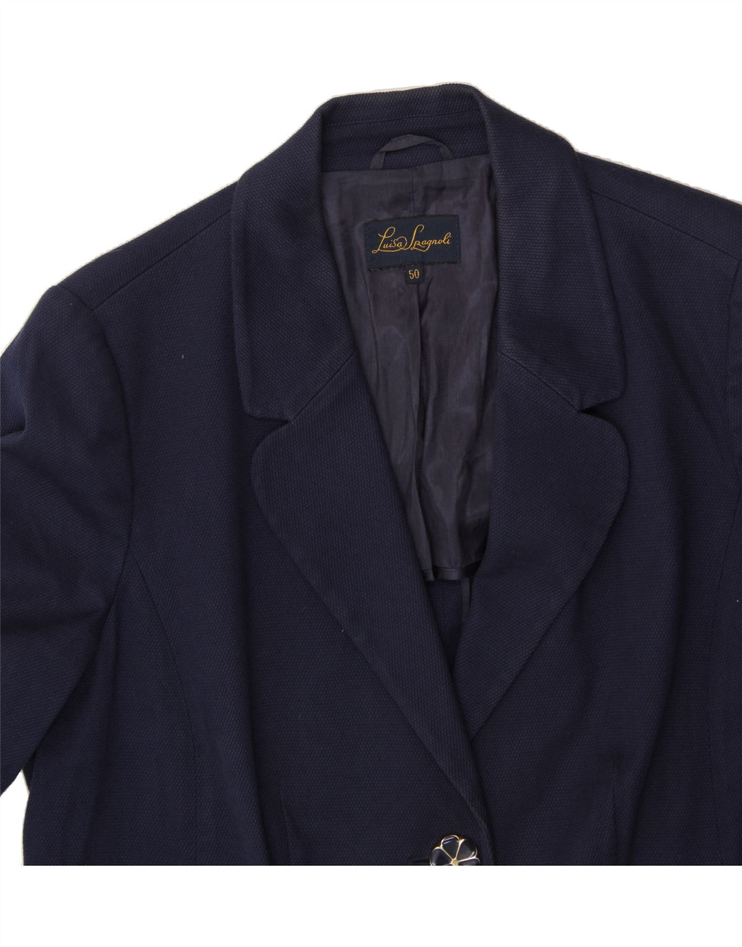 LUISA SPAGNOLI Womens 3/4 Sleeve 2 Button Blazer Jacket IT 50 XL Navy Blue Vintage Luisa Spagnoli and Second-Hand Luisa Spagnoli from Messina Hembry 
