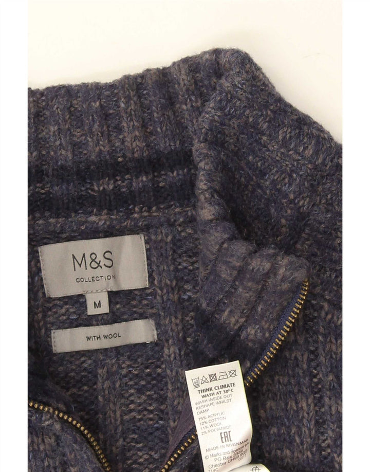 Мужской джемпер с воротником на молнии Marks & Spencer, средний темно-синий в крапинку