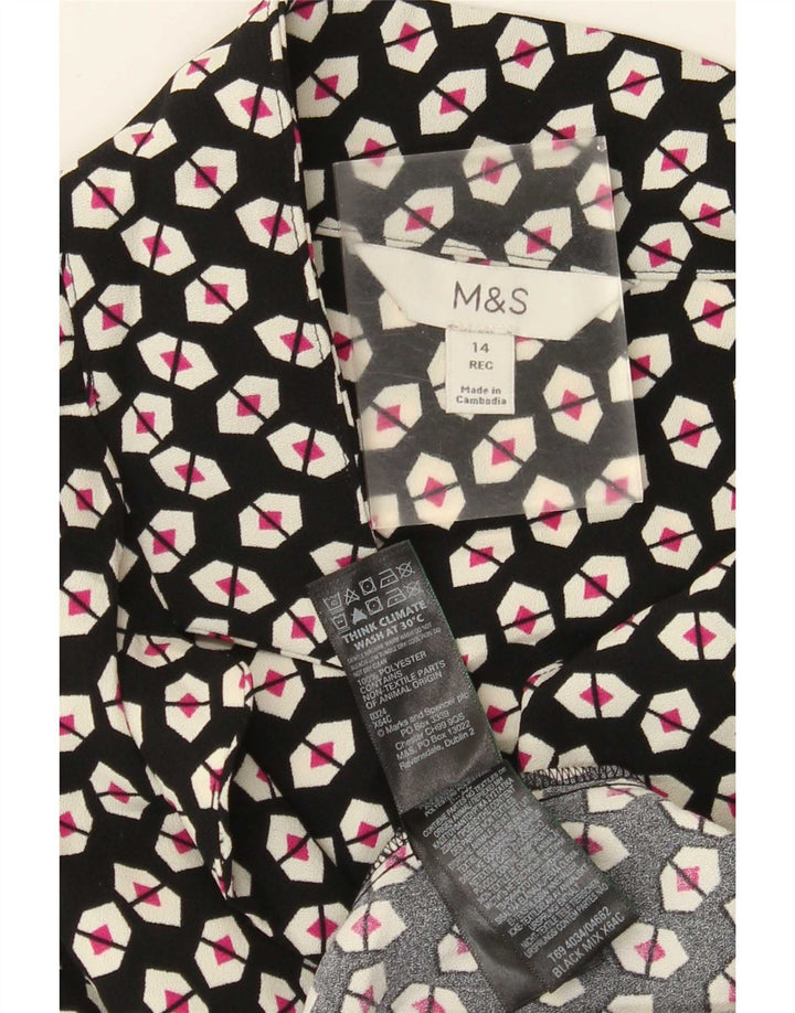 Женское платье-рубашка Marks & Spencer UK 14, большое черное полиэстер с геометрическим рисунком