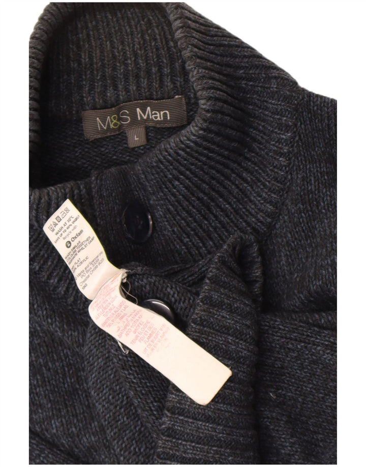 Мужской джемпер с воротником на пуговицах Marks & Spencer, большой темно-синий в крапинку