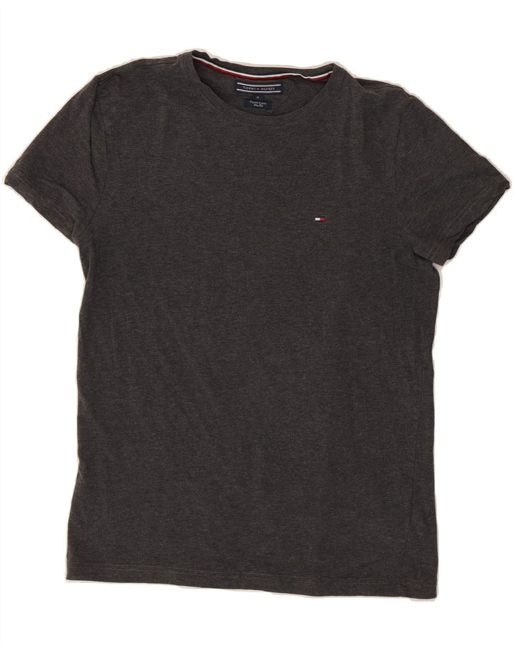 TOMMY HILFIGER Mens Slim Fit T-Shirt Top Medium Grey Cotton Vintage Tommy Hilfiger and Second-Hand Tommy Hilfiger from Messina Hembry 