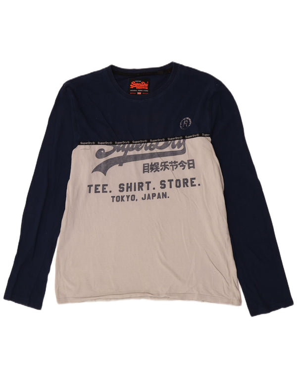 Мужской супертонкий топ с графическим рисунком Superdry, с длинным рукавом, 2XL, синий с цветными блоками