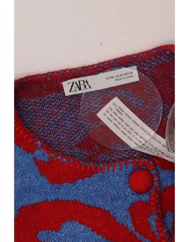Женский кардиган Zara UK 14, полиэстер среднего синего цвета с цветочным принтом