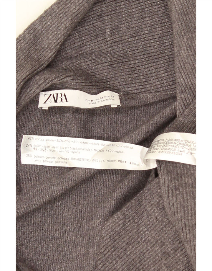 Женский асимметричный открытый кардиган Zara UK 12, вискоза среднего серого цвета