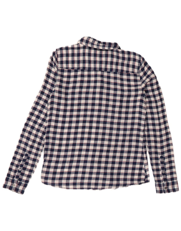 Женская фланелевая рубашка Hollister UK 10, маленькая, темно-синяя, хлопок в мелкую клетку