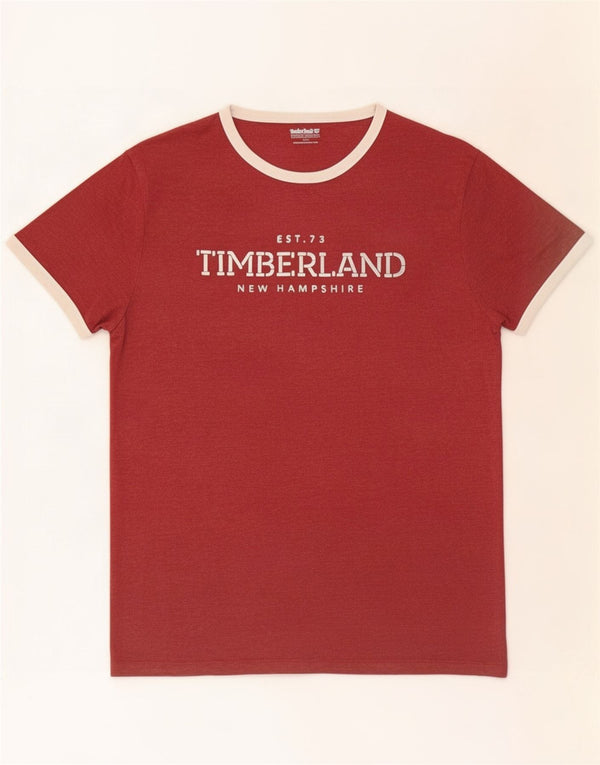 Мужская футболка с рисунком Timberland из хлопка среднего темно-бордового цвета